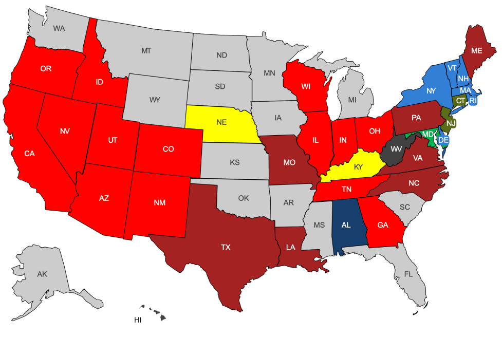 Map of inspection requirements in the United States